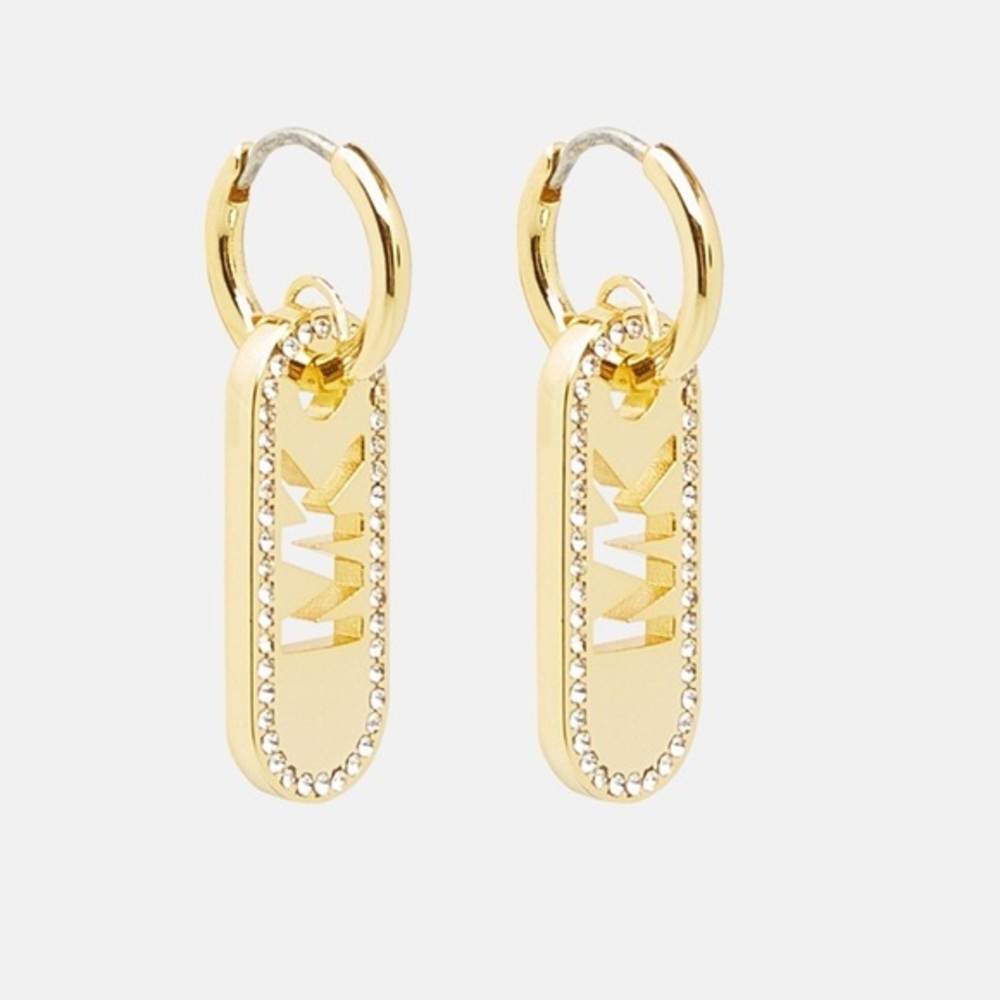 Michael Kors Pave MK Logo Drop Earrings NWT